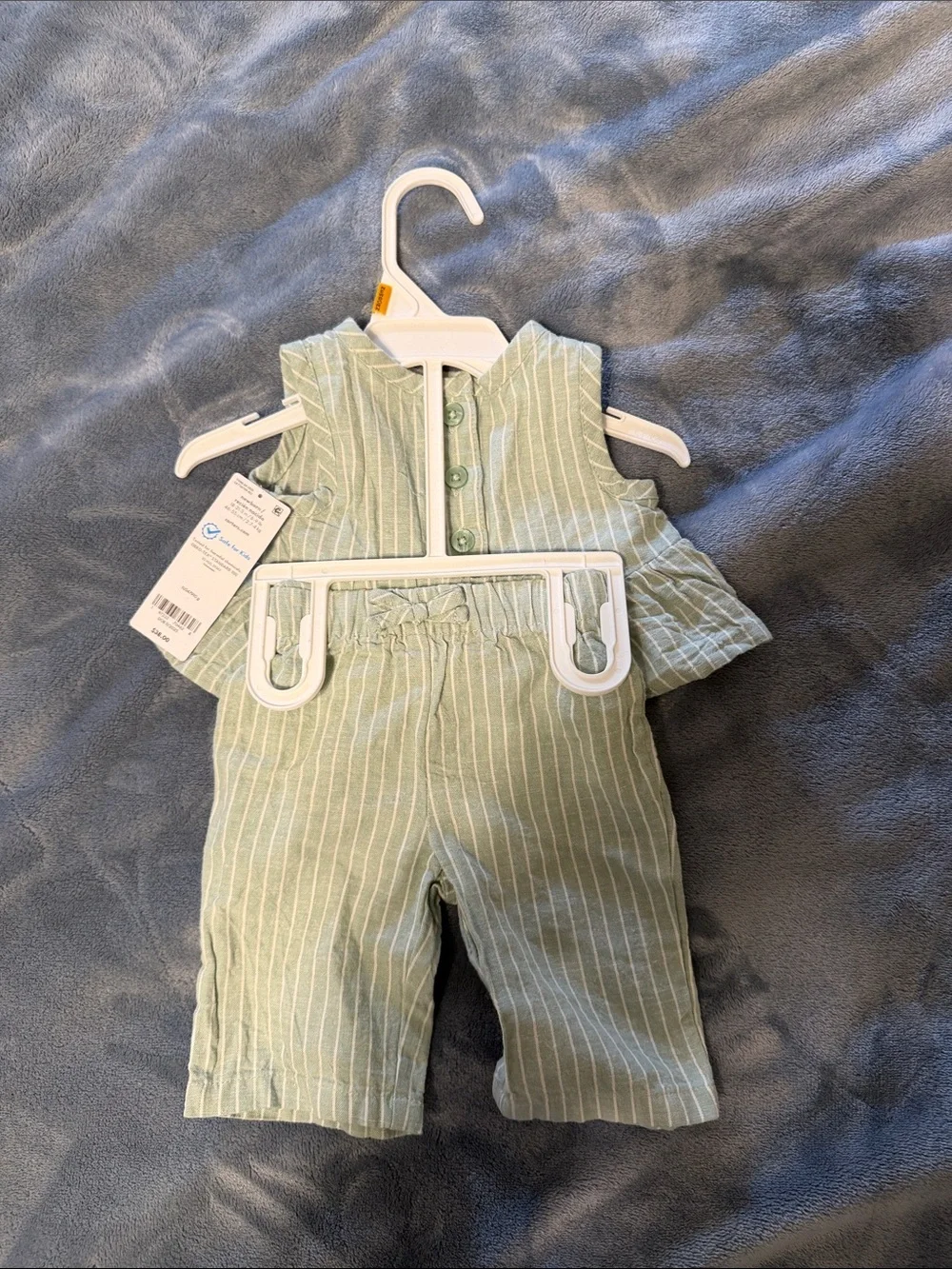 Carter's Sage Green Striped Baby Overalls Set